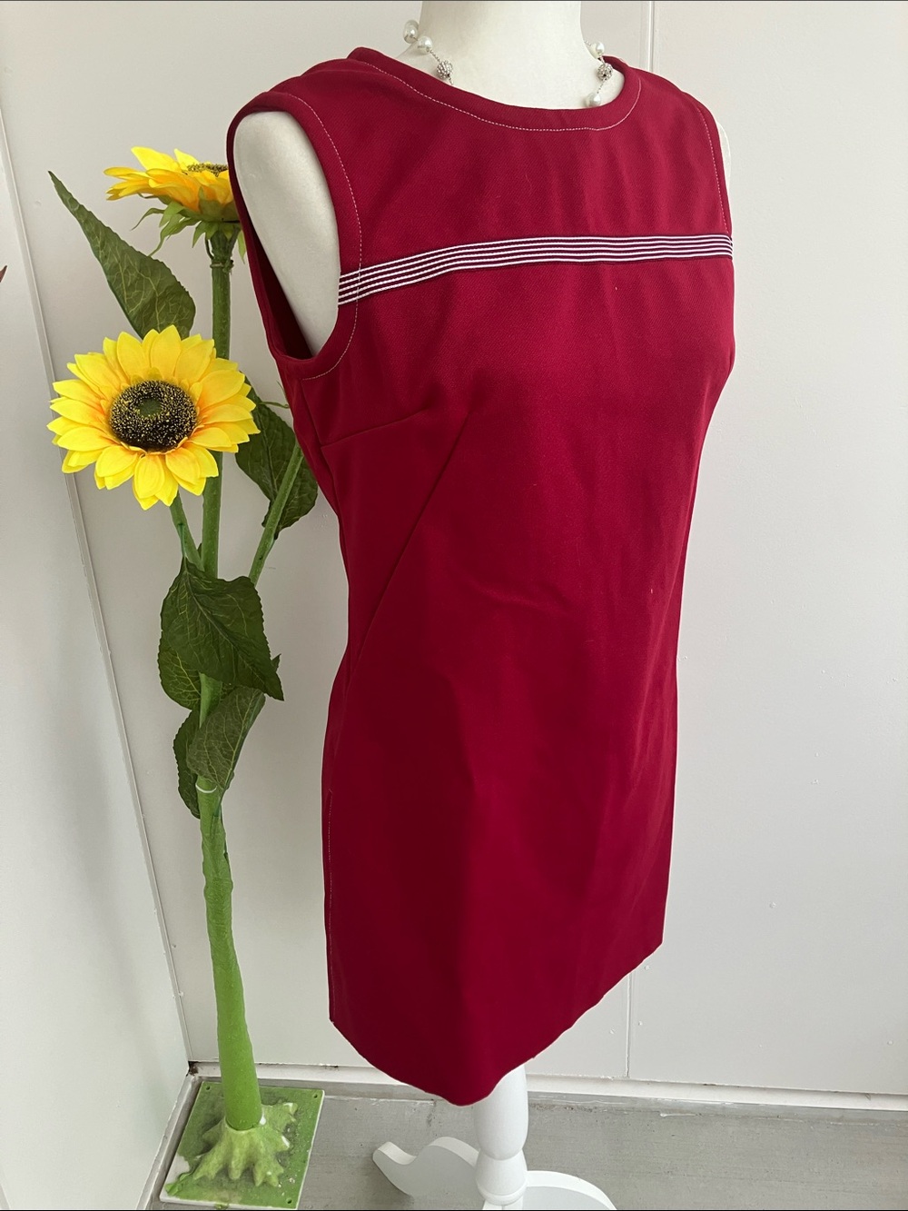 Vintage 60s 70s Mod Sporty Minimalist Burgundy Red Micro Mini Tunic Dress